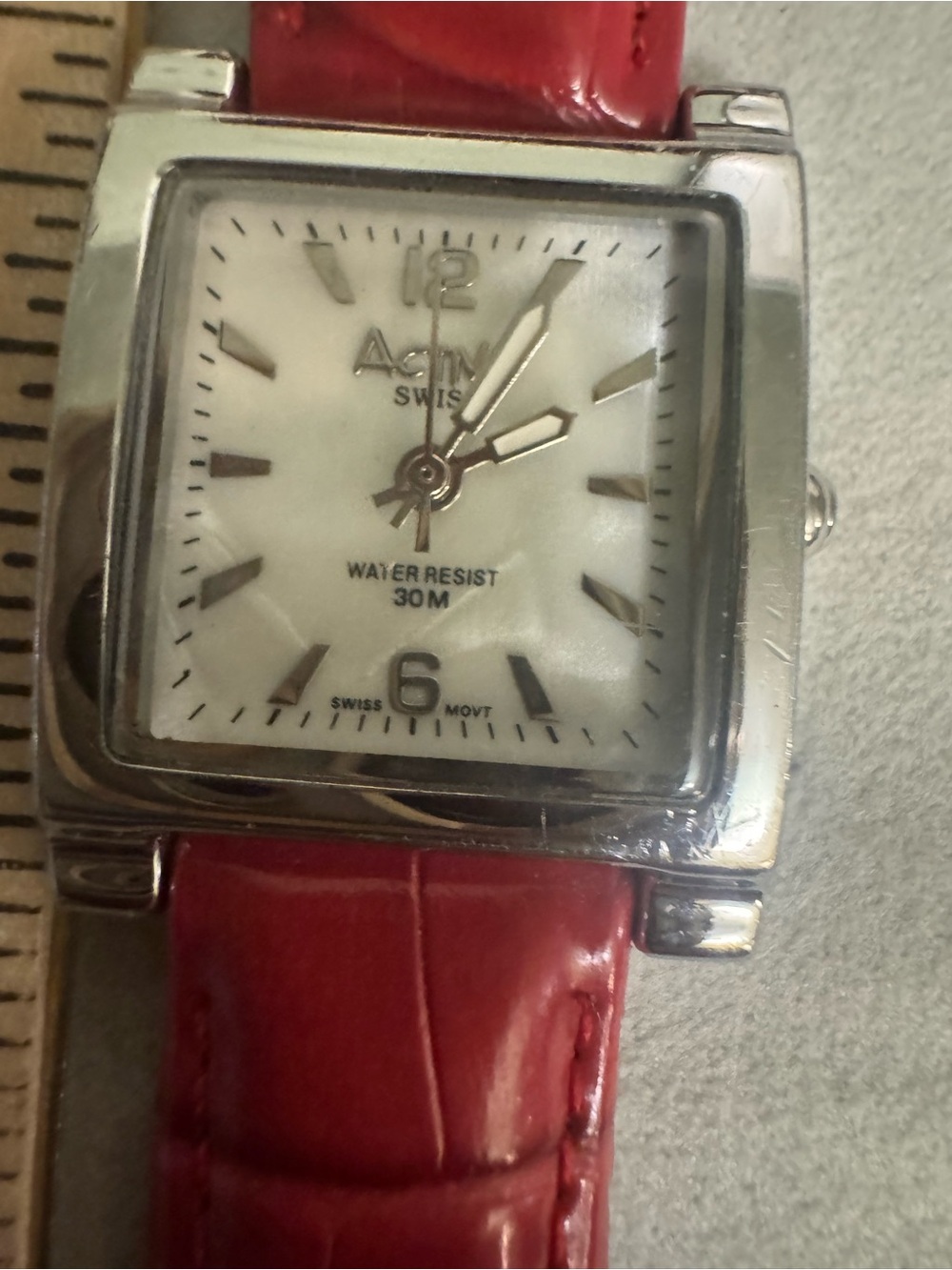 Red Leather Watch Strap with Croc Embossing